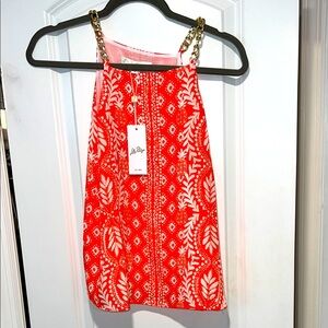 Lilly Pulitzer Red and White Halter Top with Gold Chains